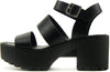 Soda Account Black Ankle Strap Rounded Open Toe Strappy Block Heeled Sandals