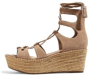 Schutz Hudson Neutral Lace-Up Suede Wedge Sandals Taupe Suede Flatform Platform