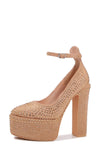 Berness Jolene Beige Rhinestone Fashion Rounded Toe Ankle Strap Platform Pump 6