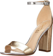 Sam Edelman Yaro Gold Leaf/Soft Silver Ankle Strap Block High Heel Wide Sandals