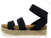 Soda Spring Black Elastic Casual Espadrilles Trim Flatform Sandal Wedge