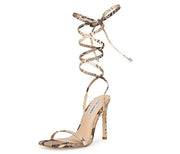 Steve Madden Uplift Multi Snake Patent Strappy Open Toe Stiletto Heeled Sandal