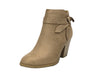 City Classified Arden Taupe Vegan Suede Nude Nubuck Stacked Block Heel Bootie
