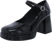 Steve Madden Mingle Black Patent Block Heel Mary Jane Strap Fashion Pumps