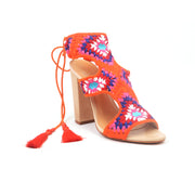 Schutz Bright Multi Color Knitted Edith Wrap Tie Up Open Toe Block Heel Sandals