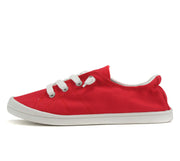 Soda Zig-S Red Flat Linen Canvas Lace Up Loafers Style Slip On Sneakers