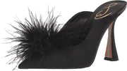 Sam Edelman Anthony Black Spool Heel Slip On Pointed Toe Feather Detailed Pumps