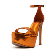 Schutz Cadey-Lee Orange Sleek Buckle Ankle Strap High Heel Platforms Sandals