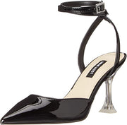 Nine West Harlowe Black Patent Leather Spool Heel Pointed Toe Ankle Strap Pumps