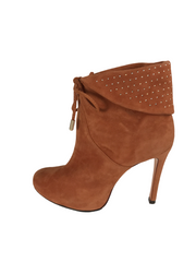 Schutz Ginger Chestnut Soft Cuff Embellished Suede Heel Platform Ankle Bootie