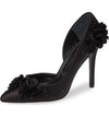 Charles David Black Pointed Flower Embellished Satin Formal Stiletto Pump