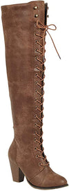 Forever Camila-48 Womens Chunky Heel Lace Up High Riding Boots, Tan