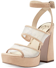 Jessica Simpson Drixi Nude Mesh Block Heel Ankle Strap Open Toe High Heel Sandal