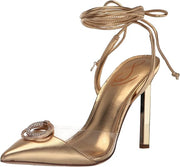 Sam Edelman Adrian Amber Gold Pointed Toe Stiletto Heeled Tie Up Fashion Pumps