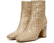 Sam Edelman Fawn 2 Chai Latte Croc Patent Block Heel Squared Toe Fashion Boots