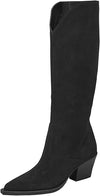 Coutgo Womens Wide Calf Western Cowboy Boots Knee High Heel Pointed Toe Boots 10