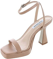 Steve Madden Nicky Tan Leather Ankle Strap Squared Open Toe Flared Heel Sandal