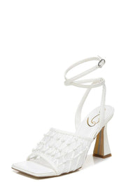 Sam Edelman Candice Bright White Ankle Strap Square Open Toe Spool Heeled Sandal