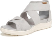 Dr. Scholl's Time Off Fun Vapor Grey Microfiber Rounded Open Toe Flats Sandals