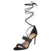 Schutz Sybil Black Open Toe Nubuck Leather Lace Up High Heel Stiletto Sandals