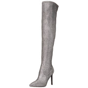 Nine West Tacy2 Pewter Zip Closure Leather Over The Knee Stiletto Heeled Boots