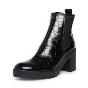 Steve Madden Lehanna Black Crocodile Pull On Rounded Toe Stacked Heel Ankle Boot