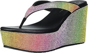 Jessica Simpson Stilla Rainbow Rhinestone Thong Flip Flop Wedge Platform Sandals