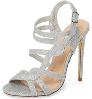 Lauren Lorraine Gidget Strappy Glitter Sandal High Formal Open Toe Prom Pumps