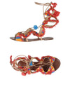 Schutz Aquaz Fringe Pom Pom Colorful Desert Flat Gladiator Sandal