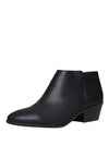 SODA Black Pu Stacked Block Heel Closed Rounded Toe Side Zipper Ankle Booties
