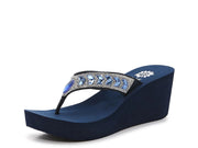 Yellow Box Belmac Navy Rhinestone Lightweight Platform Wedge Flip Flop Sandals