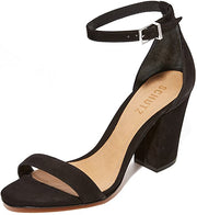 Schutz Jenny Lee Black Suede Block Heel Open Ankle Strap Two Peice Sandals Pump