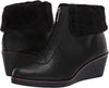 Aerosoles Integrity Black Leather Low Wedge Ankle Boot Fur Lined winter Bootie