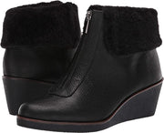 Aerosoles Integrity Black Leather Low Wedge Ankle Boot Fur Lined winter Bootie