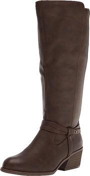 Dr. Scholl's Liberate Chestnut Synthetic Almond Toe Stacked Heel Knee High Boots