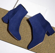 Schutz Lupe Nigh Blue Velvet Low heel Round Toe Retro Ankle Bootie