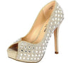 LAUREN LORRAINE CAROL PUMP TOE HIGH HEEL PLATFORM NUDE MIRROR STONE PUMPS
