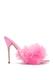 Cape robbin Fuji Light Pink Fur Open Pointy Toe Stiletto Mule Sandal