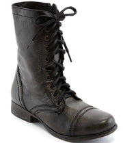 Steve Madden Troopa Lace-up Decor Combat Leather Boots BLACK LEATHER (8, BLACK LEATHER)