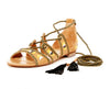Schutz Mulan Sandal Lightwood Tie Up Open Toe Strappy Caged Flats Sandals