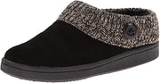 Clarks Black Premium Suede/Real Shearling Knitted Collar Faux Fur Lining Slipper