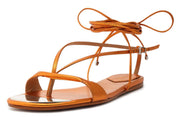 Schutz Vikki Flat Orange T-Strap Ankle Strap Lace Up Open Toe Flat Sandals