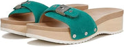 Dr. Scholl's Original Too Court Green Leather Slip On Open Toe Flats Sandals