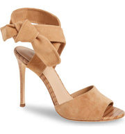 Pour La Victoire Elsa Ankle Strap Open Toe Stiletto Heel Kid Suede Camel Sandal (6.5)