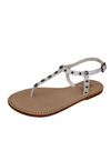 Schutz Shonna White Embellished T Strap Leather Flat Flip Flop Casual Sandals