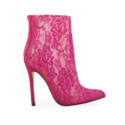 Cape Robbin JAYC Pink Fishnet Flower Back Zipper Pointy Toe Heel Bootie