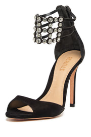 Schutz Jenny Sophisticated Black Suede Sandal Stiletto Peep Toe Ankle Cuff Pumps