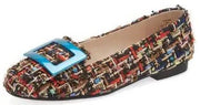 Cecelia New York Reggie Blue Multi Metal Buckle Slip On Rounded Toe Flats Shoes