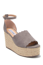 Steve Madden Show Grey Suede Fashion Scalloped Espadrille Platform Sandals