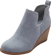 Toms Kallie Stone Grey Suede Pull On Wedge Heel Ankle Almond Toe Fashion Boots